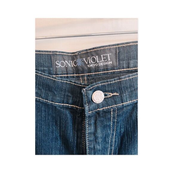 Sonic Violet denim jeans, deep indigo, embellished, SZ 34, med rise, EUC - Picture 5 of 15